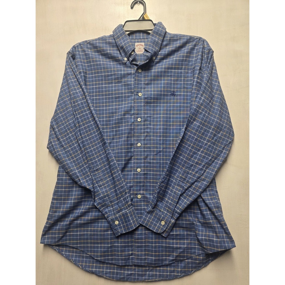 Brooks Brothers Shirt Long Sleeve Button Up Non Iron L Regent Blue Checkered‎